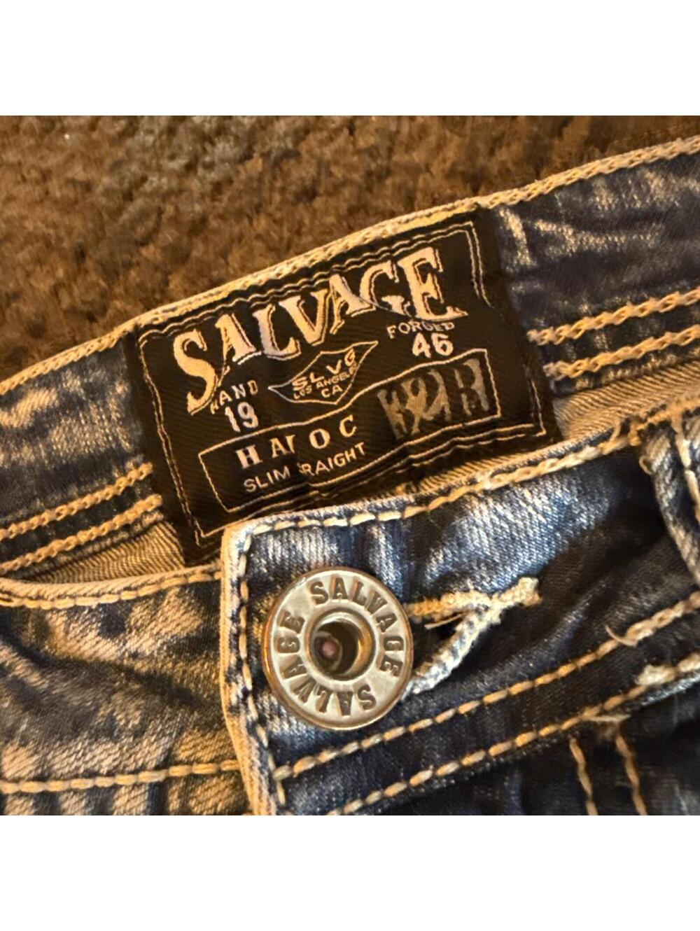 Vtg Y2K Salvage Supply Jeans Mens 30x30 Blue Slim Straight Havoc Stretch - Picture 8 of 13